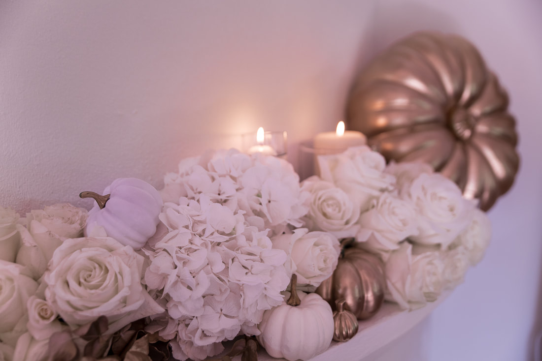 DIY white and gold Halloween flower garland, By The Belle Blog 