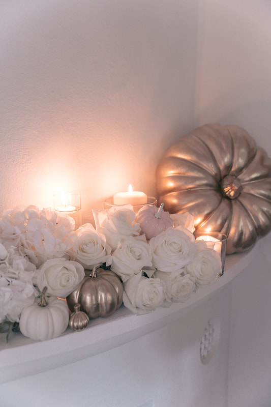 DIY white and gold Halloween flower garland, By The Belle Blog 